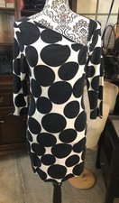 EXPRESS Asymmetric Large Black Dots Stretch Knit Bodycon 3/4 Sleeves Dress~S