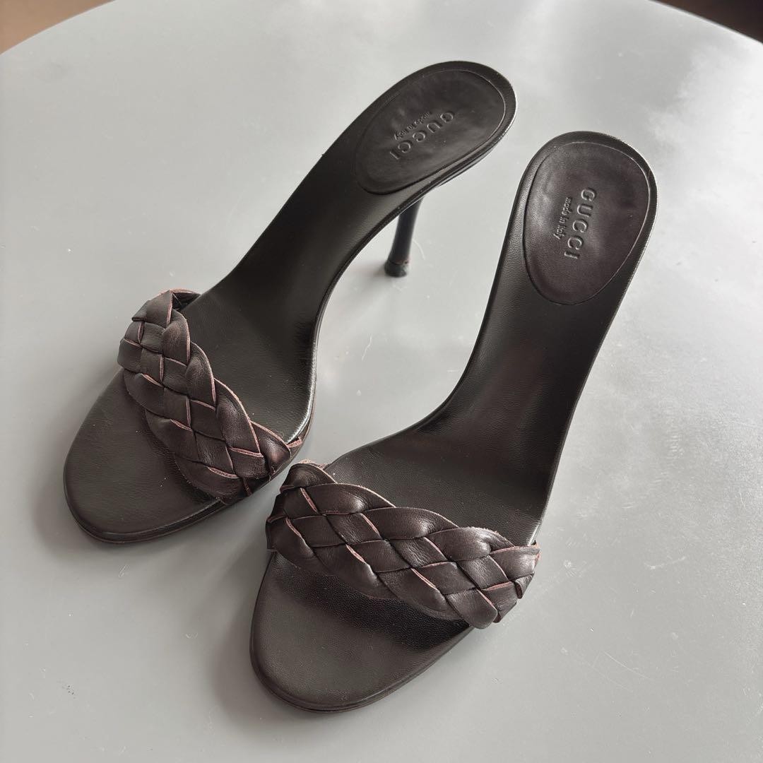 Gucci Womens Dark Brown Leather Sandals Size 6 US 10cm Heel Mint Condition