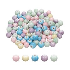 100Pcs 8mm Round Ceramic Porcelain Beads, Mixed Color Crackle
