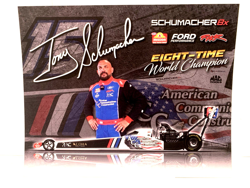 2025 TONY SCHUMACHER RWR/AMERICAN COMM CONST 8 X NHRA CHAMPION MISSION POSTCARD
