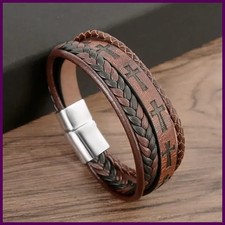 Pulsera de cuero de moda para hombre, estilo hip hop punk, tejida a mano.