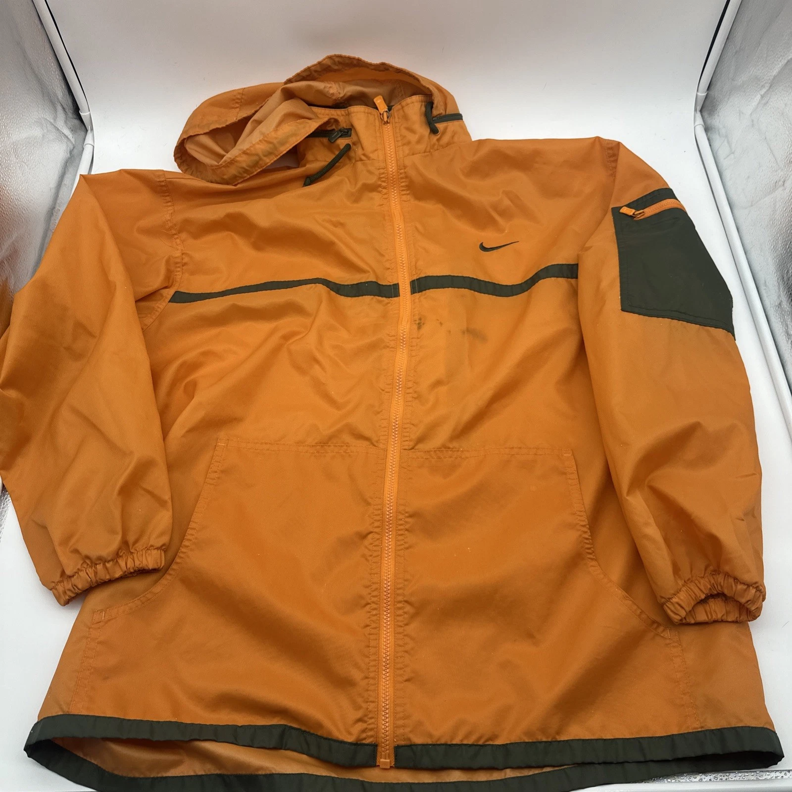 Vtg Nike Mens Windbreaker Rain Jacket Full Zip XL 90s Running Pocketed