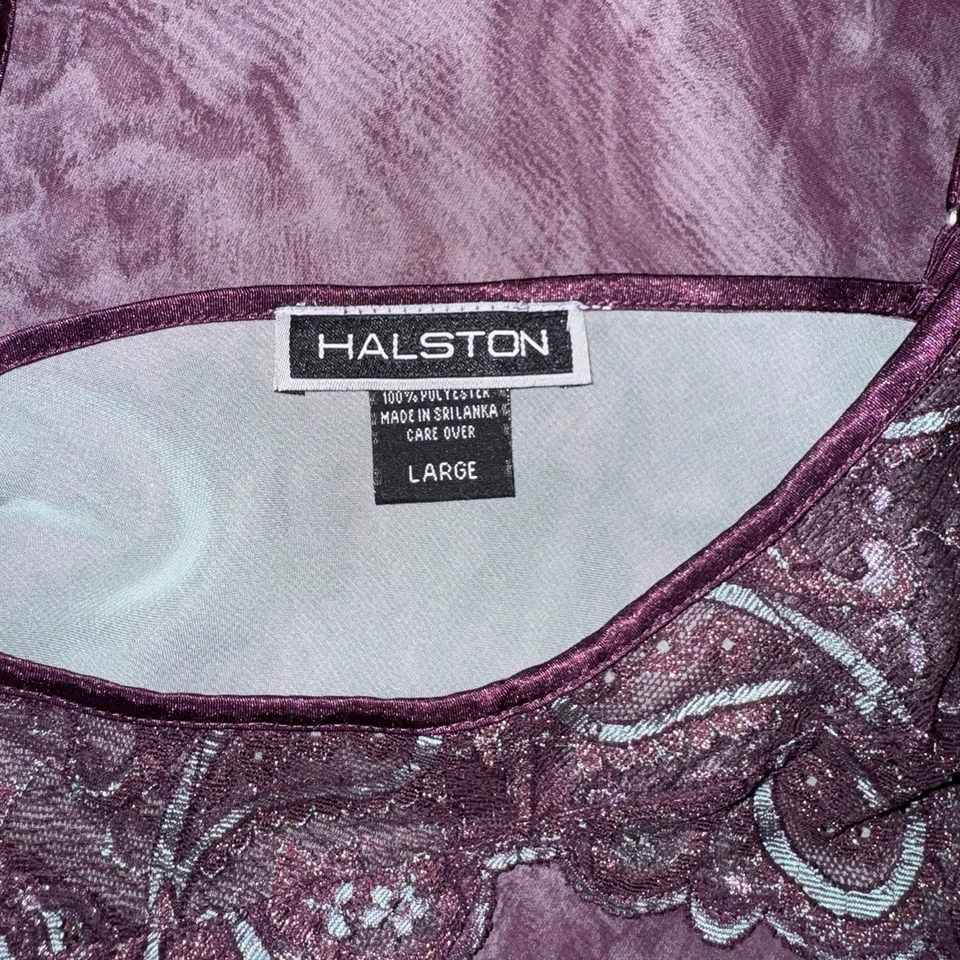 Camisola Halston Transparente Vintage Vestido Berinjela e Verde Tamanho Grande - Imagem 4 de 4