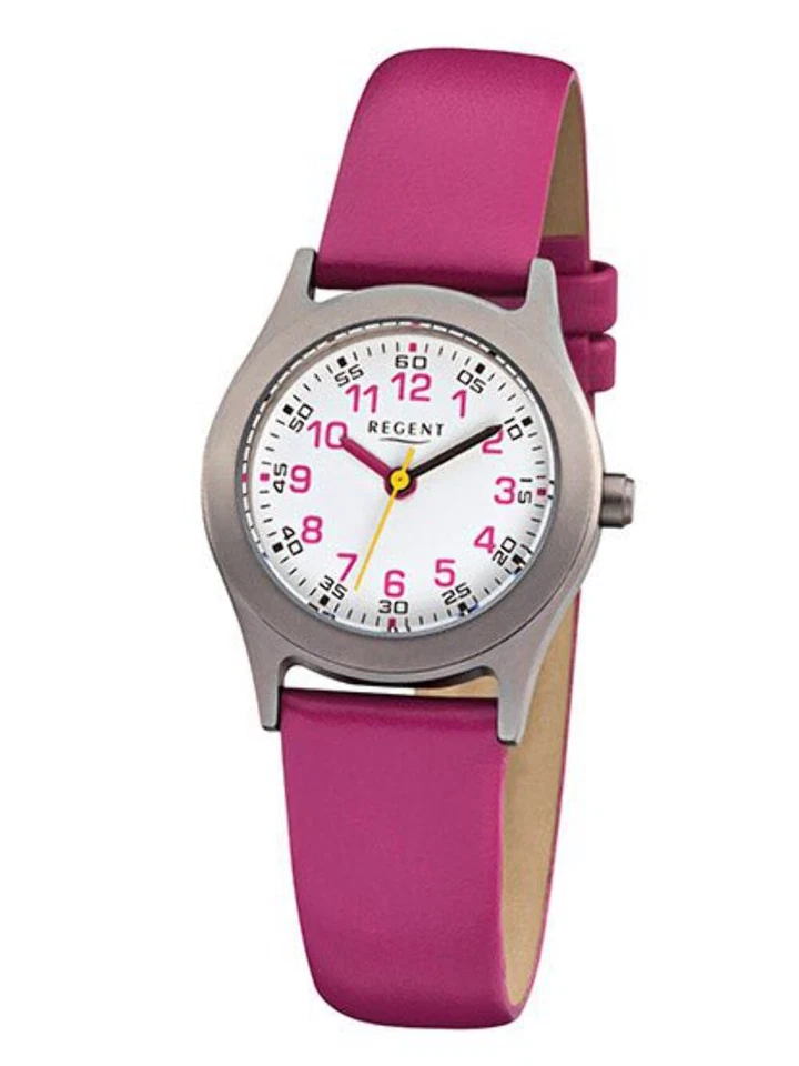 REGENT F-946 Kinderuhr Unisex Armbanduhr Quarz Titan Leder Pink - Bild 1 von 1