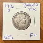 1916 D Barber Silver Quarter 25 Cents