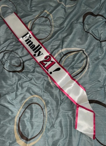 Beistle Finally 21 Party Satin Sash, 33" x 4', Black/Pink/White