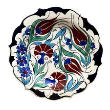 Vintage Hand-Painted Turkish Iznik Ceramic Plate, 1950s-70s, Bright Crisp Colors