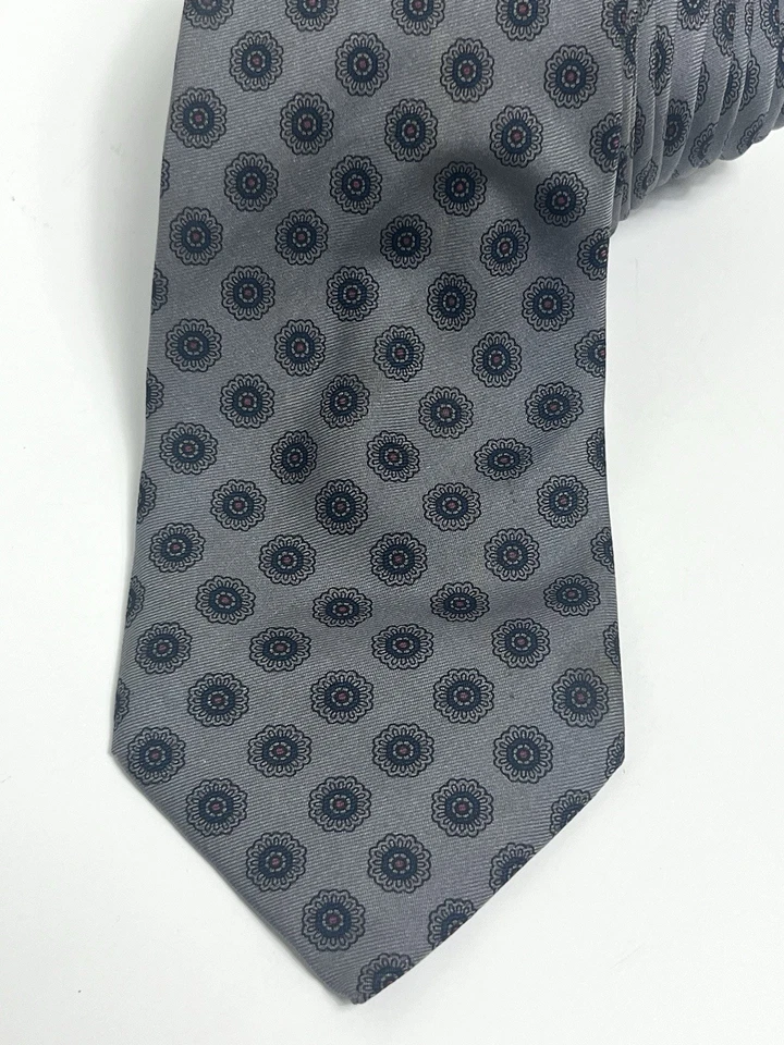 "Corbata vintage AQUASCUTUM para hombre 100 % seda gris estampado floral 3,25"" X 58""" Foto 2 de 4