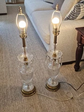 Vintage Genuine Pair French Solid Crystal Table Lamp 