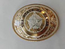Montana Silversmiths State of Texas Star Seal Western Belt Buckle Silver Gold