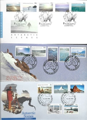 Australia Antarctic AAT 1984-87 Scene Defins set  FDC Official u/a Melbourne cds