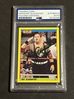 SGT. SLAUGHTER 1992 MERLIN GOLD WWF SIGNED AUTOGRAPHED CARD PSA