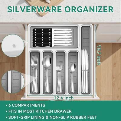 49 Piece Stainless Steel Silverware Set for 8 Cutlery Organizer with Steak Knive