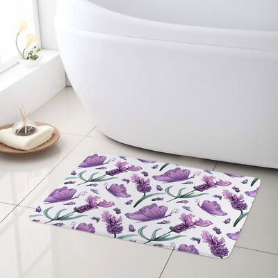 Botanical Green Leaf Purple Lavender Shower Curtain Bathroom Accessories Set