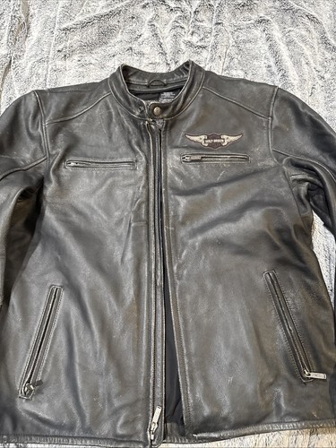 Harley Davidson Men's Leather Jacket Black Distressed SIZE X-LARGE 97096-12VM