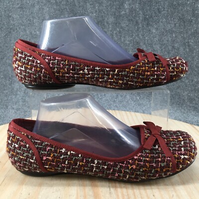Predictions Shoes Womens 9.5 Wine Ballet Flats Bow 43328 Red Fabric Slip On