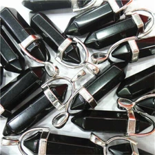 50pcs Natural Obsidian Stone Hexagonal Column Pendants for DIY Jewelry Making