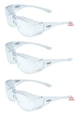 3 Pair/Pack Global Vision Oversite Clear Glasses Fit Over Most Safety Glasses
