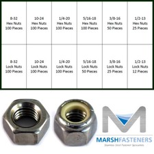 316 Stainless Steel Finish Hex Nut Nylon Insert Lock Nuts Assortment Kit Set