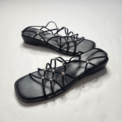 Hillard & Hanson Women's Black Stretchy Strappy Sandals Size US 11M Block Heel