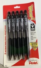 NEW Pentel WOW! Retractable Ballpoint BLACK Ink 1.0mm Pens 5-Pack BL440A6TF1