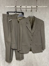 Bachrach Suit Men 42R Light Brown Striped 3 Piece Winter Flannel W33 X28.5L Luxe