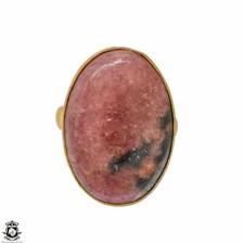 Size 6.5 - Size 8 Adjustable Rhodonite 24K Gold Plated Ring GPR1239