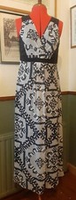 PER UNA grey mix black beige white V neck floaty layer maxi dress UK 12 M BNWT