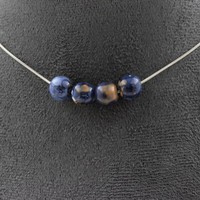 Mineralien Und Steine PréCieuses. Halskette 4 Perlen Jaspis Blau 8 Mm. Kette Ikt