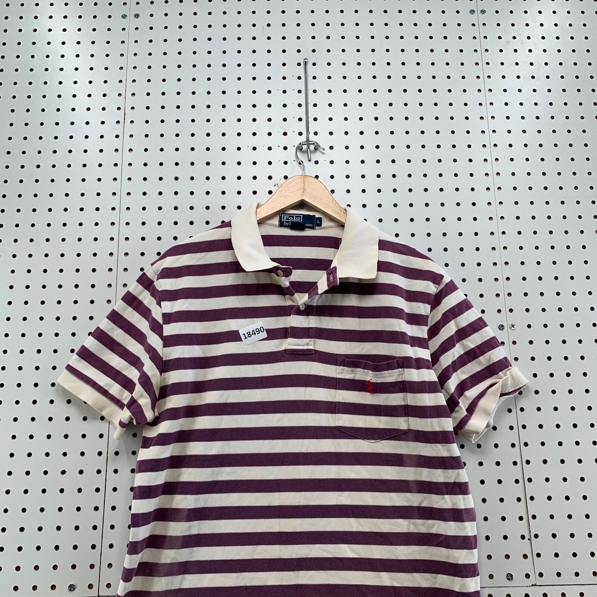 Polo Ralph Lauren Polo Shirt Purple White Striped Men Large Short