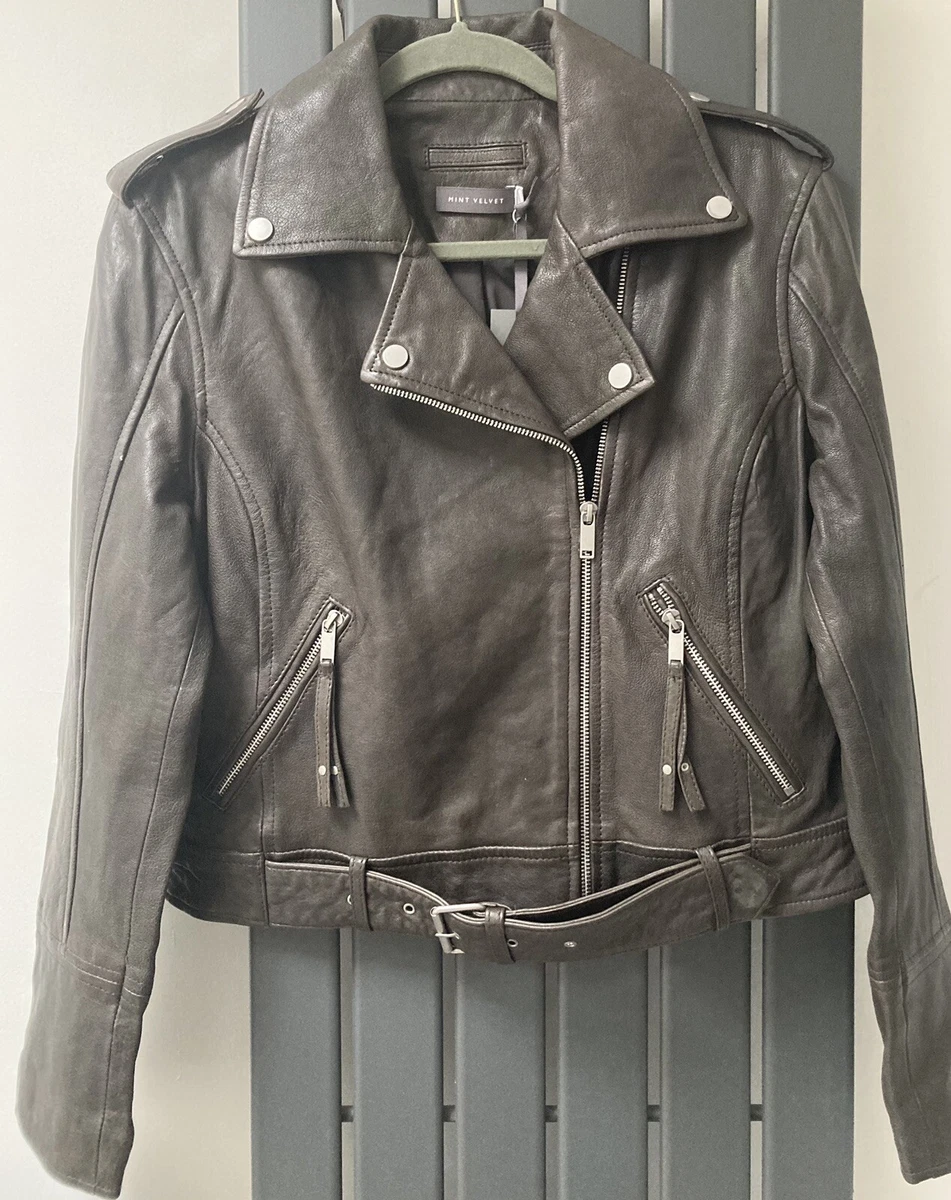 RRP £299! MINT VELVET DARK GREY LEATHER JACKET Size L | eBay