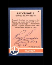 Ray Criswell Signed 1991 Hoby SEC Florida Gators Autograph