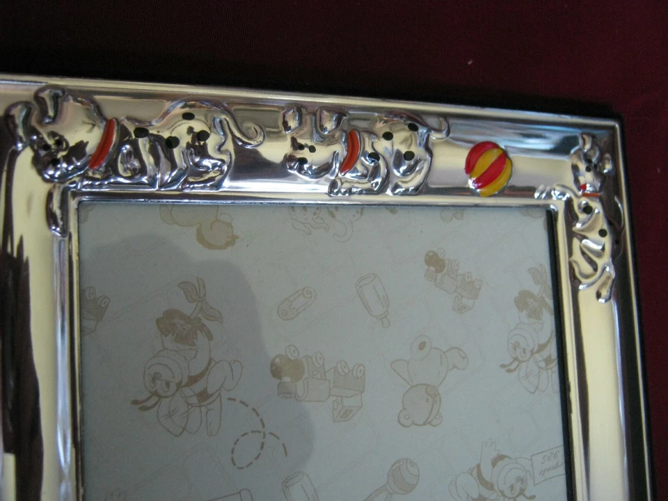 Marco de fotos italiano plateado y esmalte de 6,5" con perros Dalmation manchados, AN Ag 3g 190 Foto 2 de 4