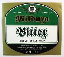 Northern Brewing co. MILDURA BITTER etiqueta de cerveza AUSTRALIA 370 ml