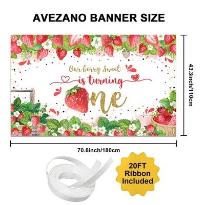 Berry First Birthday Banner – Glitzer-Erdbeer-Banner Für Den 1. Geburtstag (rosa)
