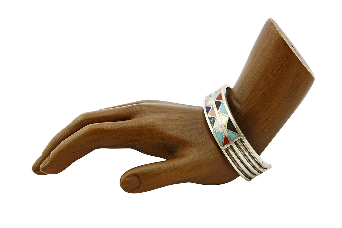 Zuni Signed Anita Banteah Inlaid Multiple Gemstone .925 Cuff
