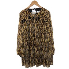 Topshop, Yellow and Black Floral Printed, Cut Out, Mini Smock Dress, UK Size 10.