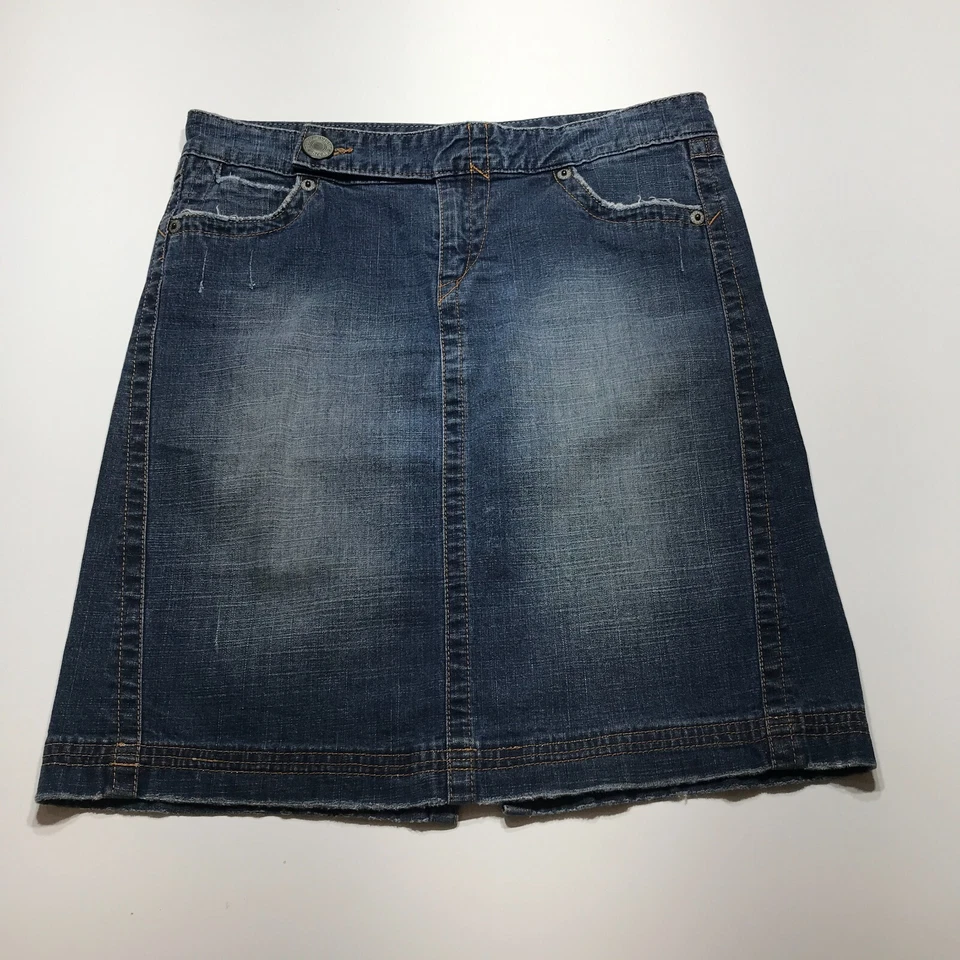 Blue Asphalt Skirt Juniors Size 7 Denim Distressed Straight Stretch Rear Vent - Image 2 of 4