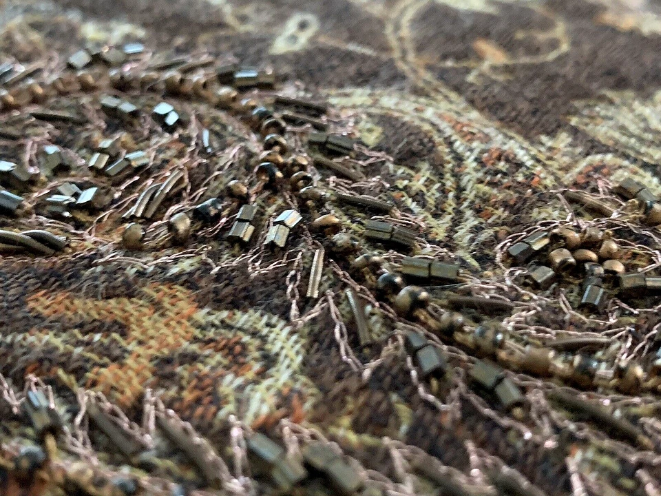 Manta Telar a Mano y Cuentas Paisley Marrón Mezcla de Lana Manta 82"x40" De Colección Foto 2 de 4