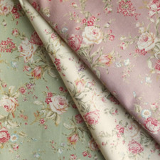 Rose Hubble Dusky Pink Rose Ivory Green Floral Roses Buds Poplin Cotton Fabric