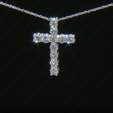 3.30 TCW ROUND CUT MOISSANITE CROSS PENDANT IN 14K WHITE GOLD PLATED NO CHAIN