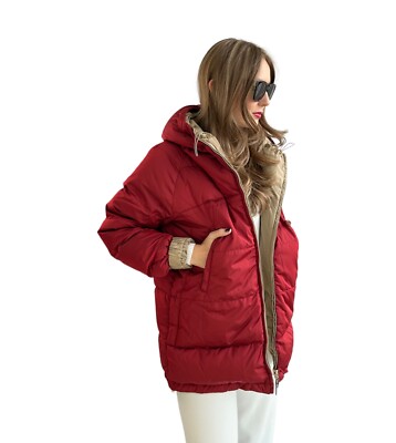 Max Mara Intrend Parka aus wasserabweisendem Taft Rot/Camel Größe XS/S NP:615,00