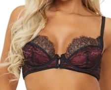 Seven Til Midnight Satin & Eyelash Lace Bra Red / Black Women Lingerie Medium