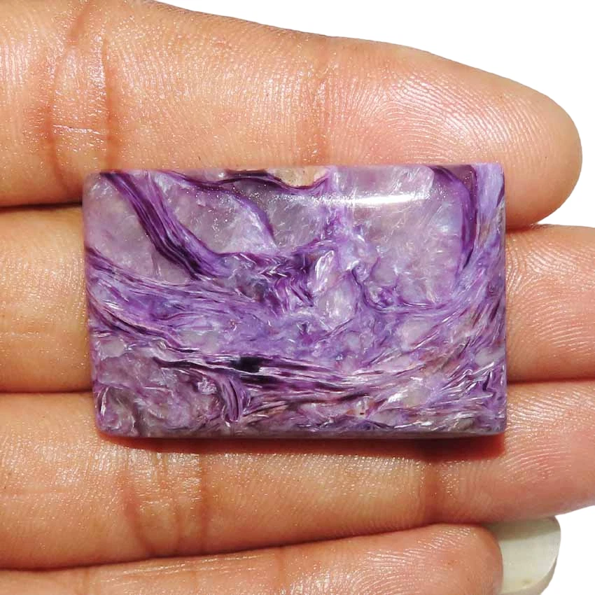 69,80 Cts. Impresionante Cojín Charoite 23x36x07 mm Piedra Preciosa Cabujón 100% Natural Foto 2 de 4