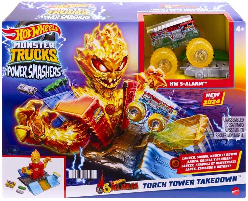 HOT WHEELS MONSTER TRUCKS POWER SMASHERS ALARMS TORCH TOWER TAKEDOWN  PLAYSET