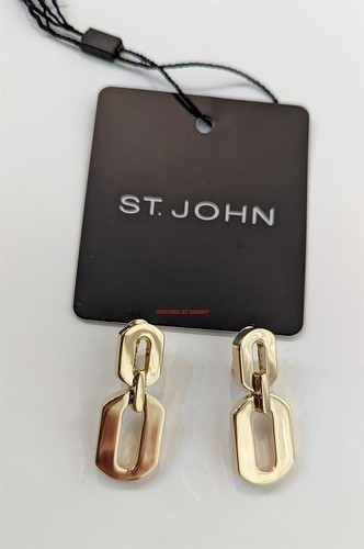 St John Knits Gold Tone Door Knocker Clip Earrings 1.5 Inches Long NWOT