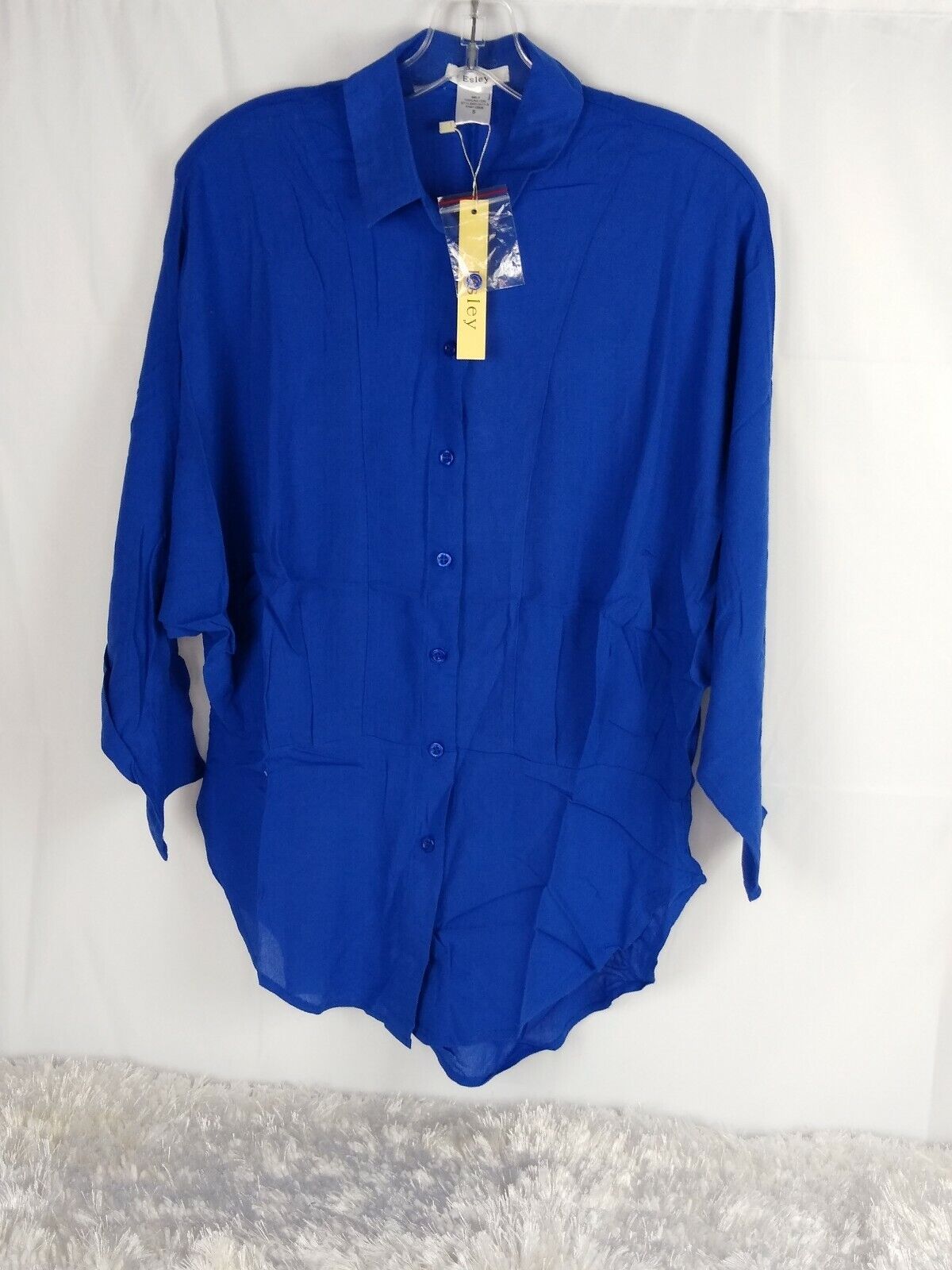 Esley Boutique Blue Button Down Semi Sheer Long Sleeve Women S Blouse New  WS3