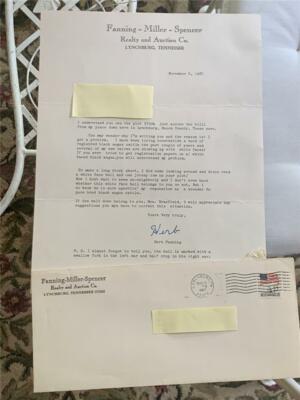JD VINTAGE SQUIRE LETTER: FANNING-MILLER-SPENCER REALTY & AUCTION CO.  11-6-87