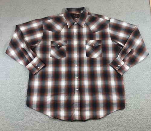 plains western wear pearl snap Herren XL Langarm braun Herbstfarben kariert