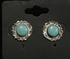 Vintage Elkcreek Native American Sterling Silver Turquoise Cabochon Earrings